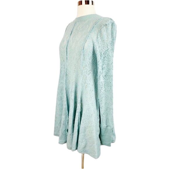 FREE PEOPLE Coffee in the Morning Tunic Blue Astral Sea Knit Lace Sweater Small - Picture 2 of 8